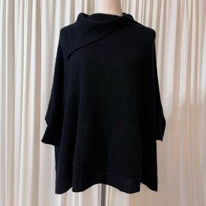 Aqua Black 100% Cashmere 3/4 Dolman Sleeve Poncho Tunic Sweater Size Small